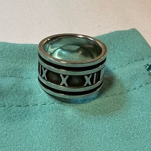 Tiffany & Co. ATLAS Roman Numeral Wide Band Ring in Sterling Silver Size 5.5